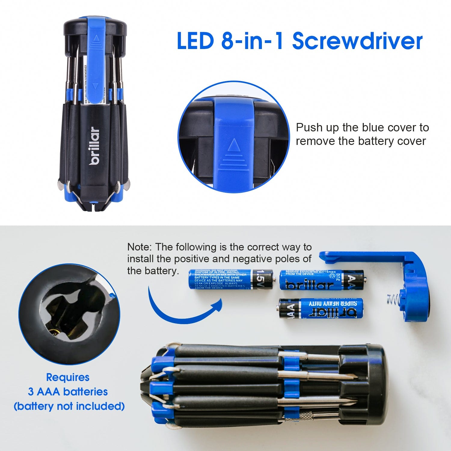 Brillar Flashlights Brillar 8 in 1 Multifunction Screwdriver with LED Light