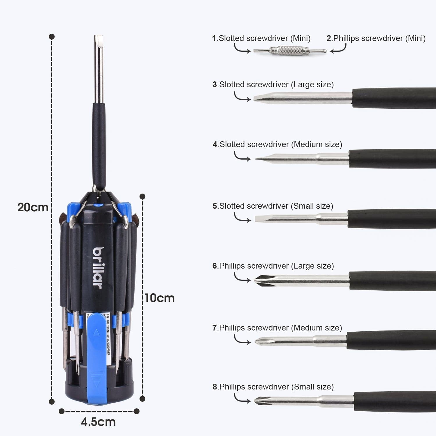 Brillar Flashlights Brillar 8 in 1 Multifunction Screwdriver with LED Light