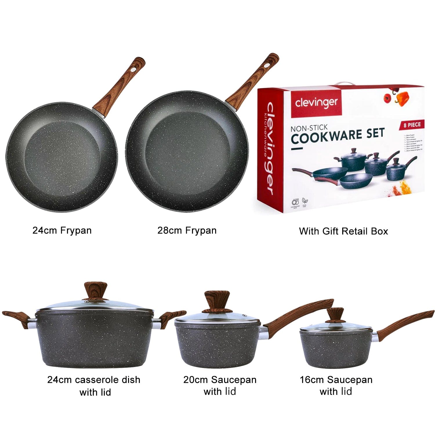 Clevinger Kitchen Clevinger 8 Piece Non-Stick Cookware Set