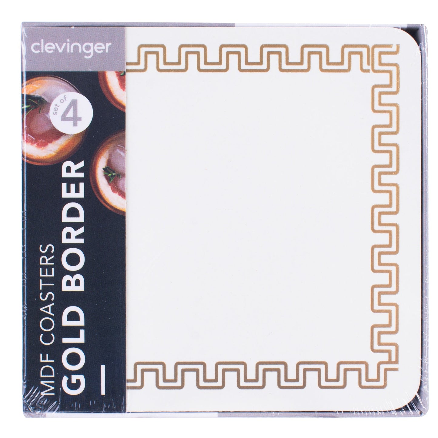 Clevinger dining coster Clevinger Set of 4 MDF Coasters Gold Border