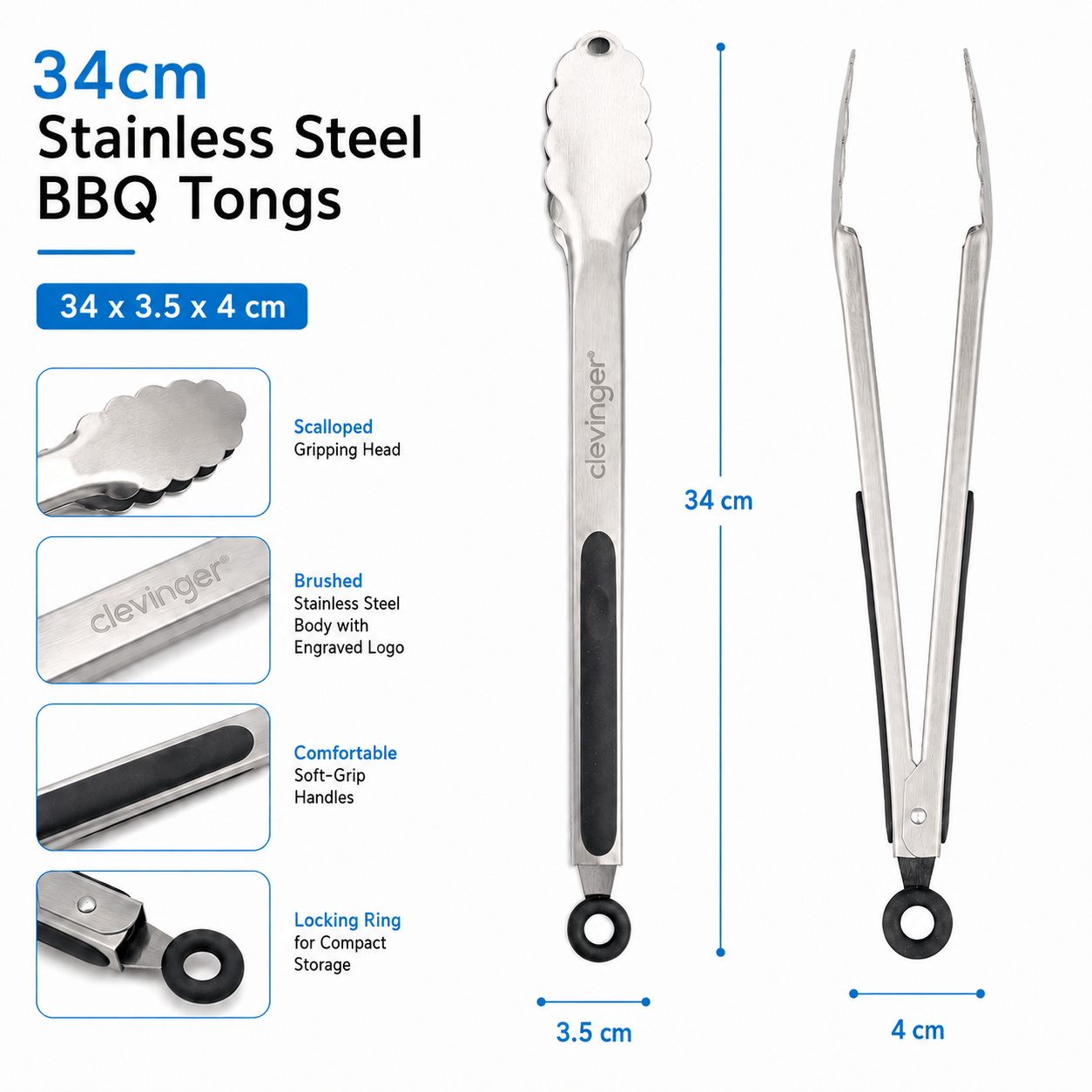 Living Today 34cm Stainless Steel BBQ Tongs