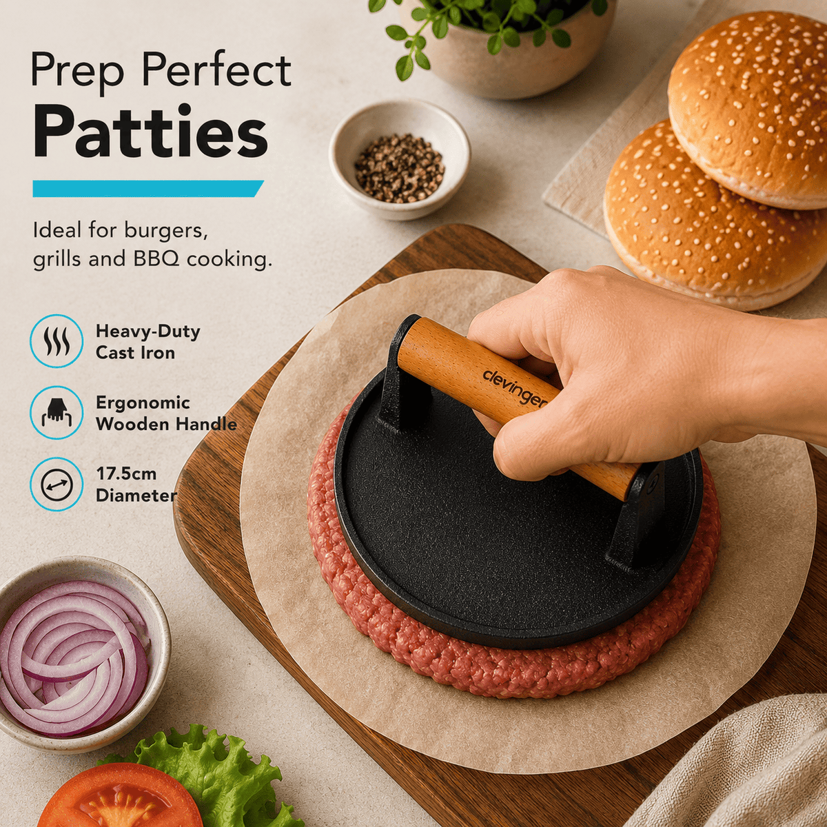 Living Today Cast Iron Burger Press