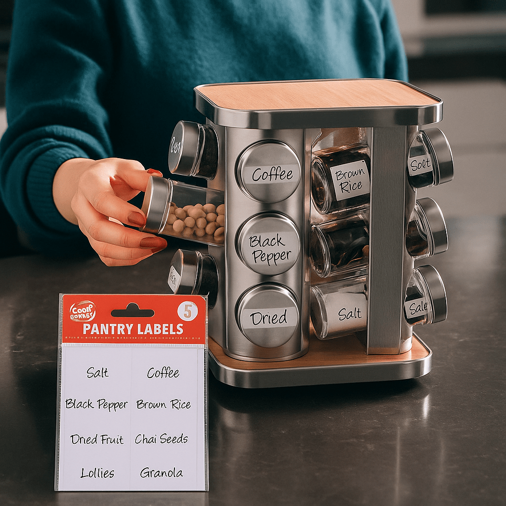 Living Today Clevinger 16 Piece Rotating Spice Rack Organiser/Free 40pc Pantry Label Stickers
