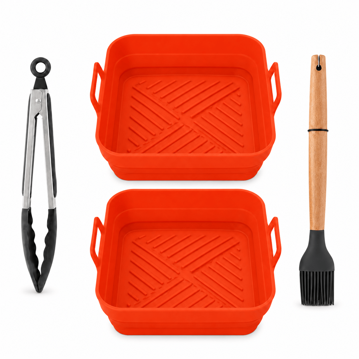 Living Today 4 Pcs Air Fryer Accessories Set with Square Silicone Liner, Tongs & Basting Brush