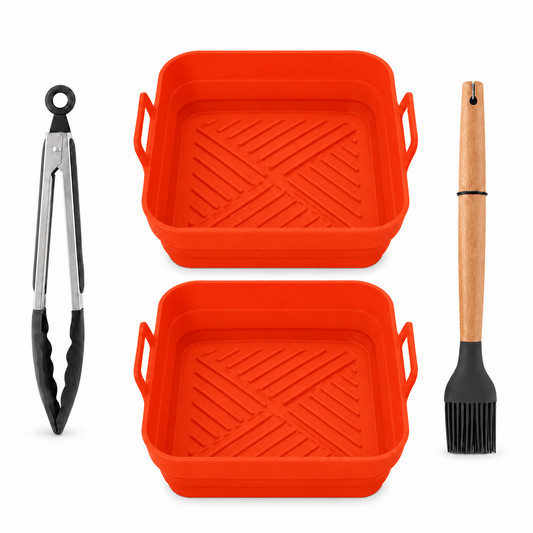 Living Today 4 Pcs Air Fryer Accessories Set with Square Silicone Liner, Tongs & Basting Brush