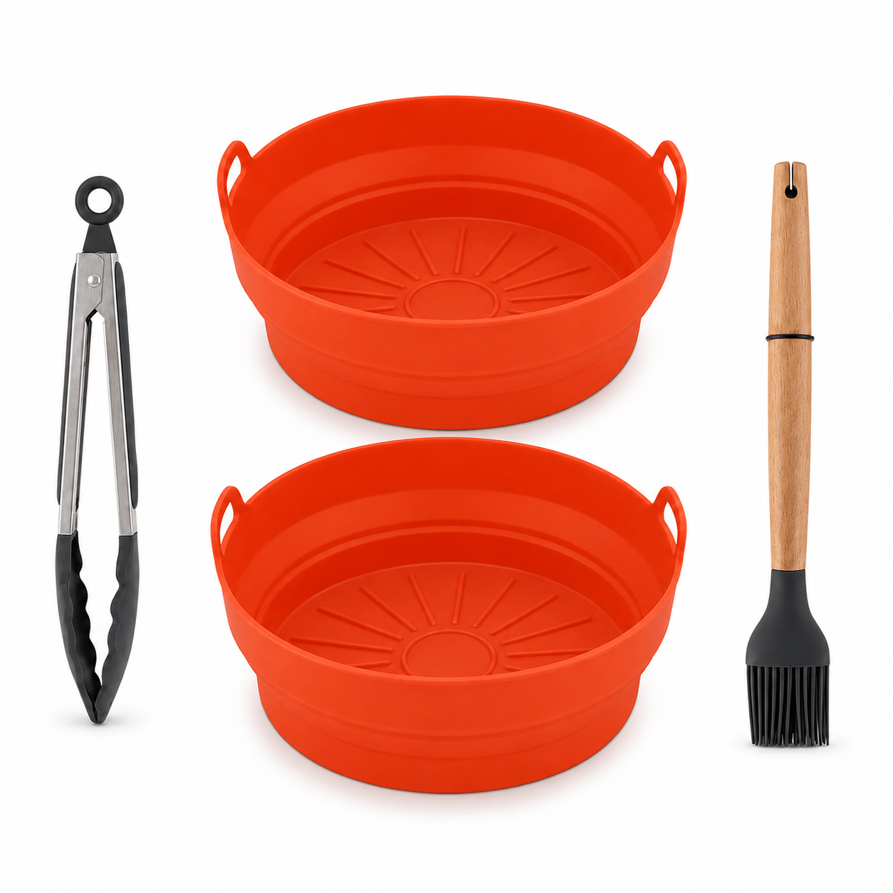 Living Today 4 Pcs Air Fryer Accessories Set with Round Silicone Liner, Tongs & Basting Brush