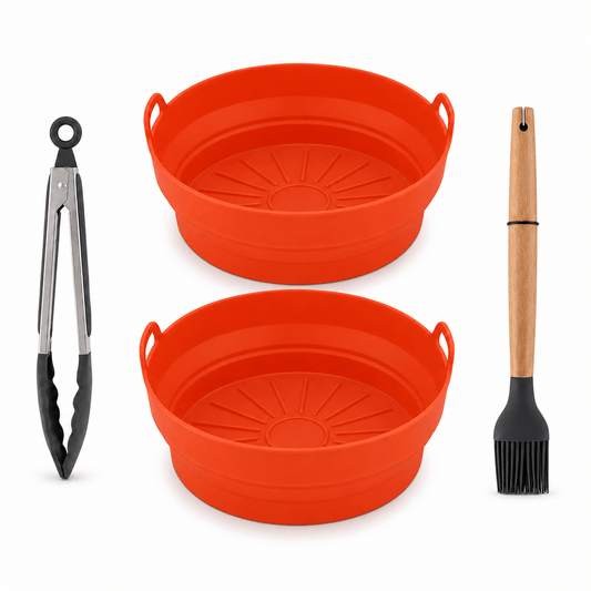 Living Today 4 Pcs Air Fryer Accessories Set with Round Silicone Liner, Tongs & Basting Brush