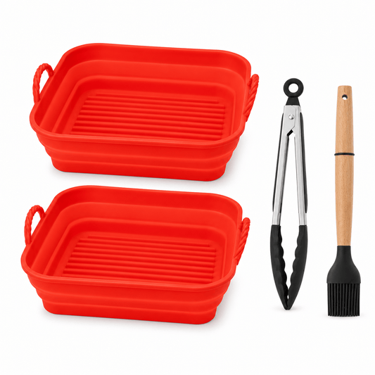 Living Today 4 Pcs Air Fryer Accessories Set with Rectangle Silicone Liner, Tongs & Basting Brush