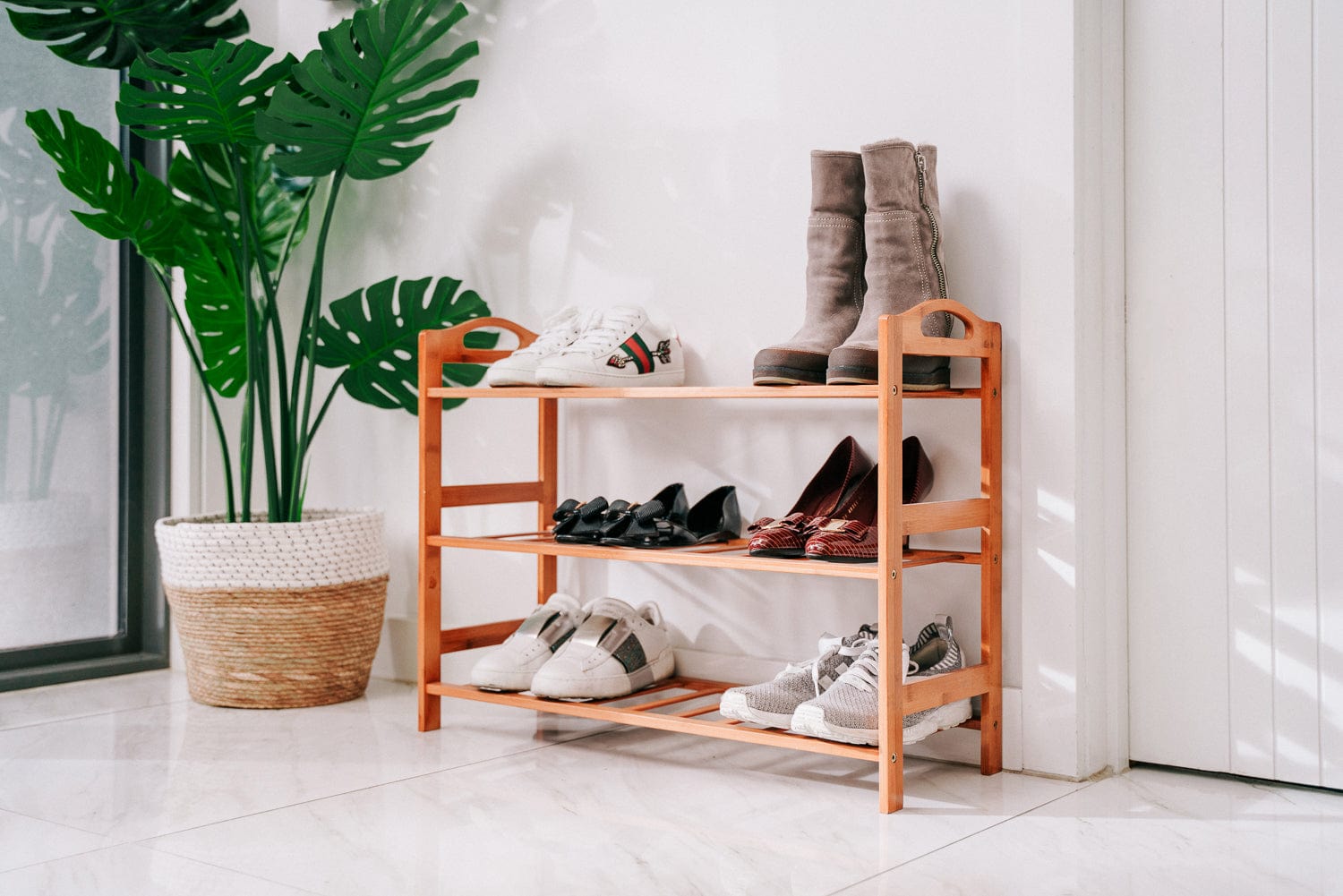 Living Today Shoe Racks & Organizers Bamboo 3 Tiers Layers  Storage Shoe Rack & Organiser