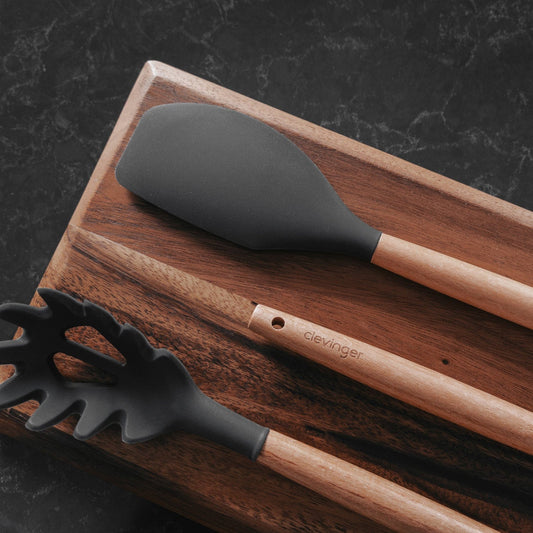 Clevinger cookware Beechwood & Silicone Kitchen Baking Utensils Set - Spatula/Whisk/Basting Brush - Charcoal
