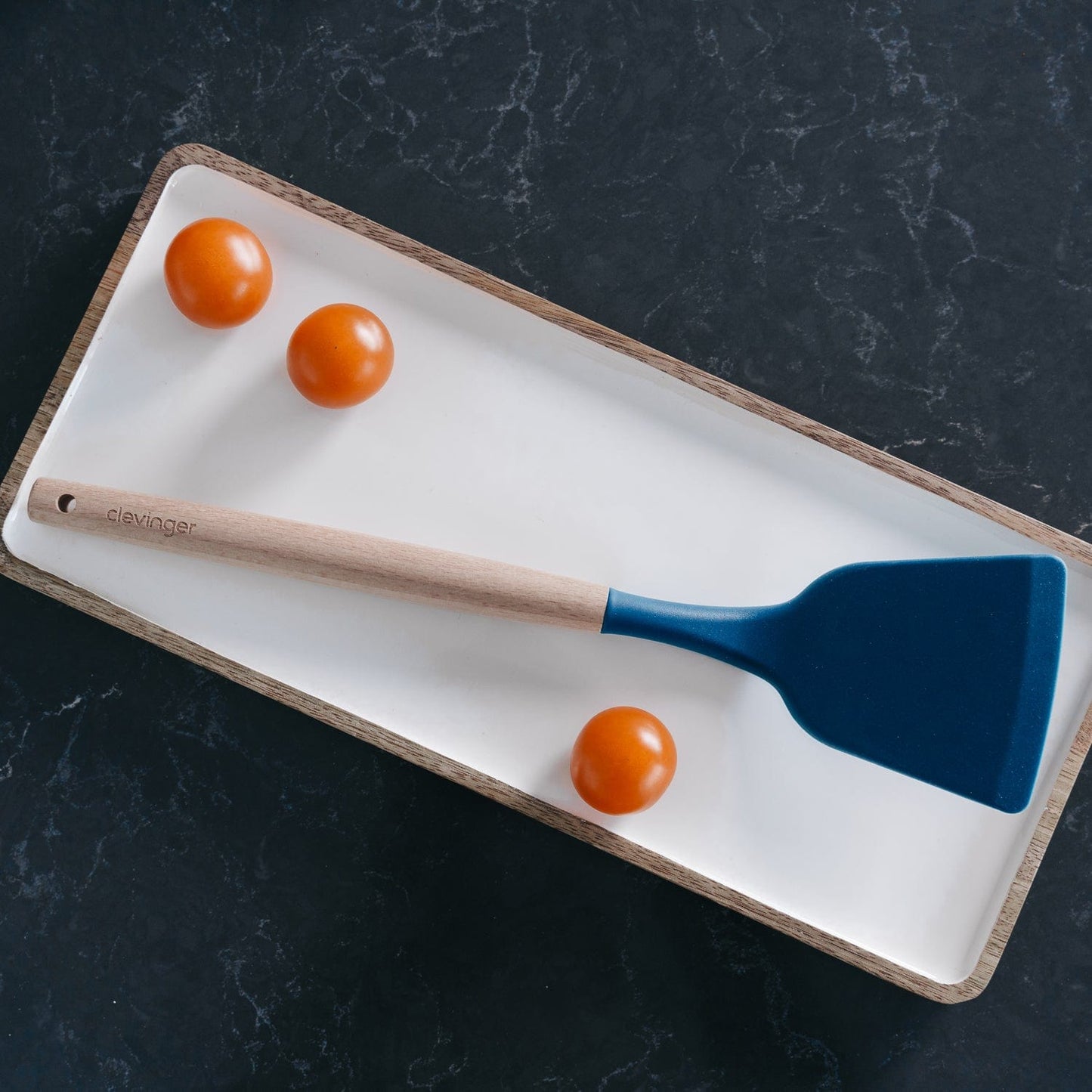 Clevinger Kitchen Beechwood & Silicone Kitchen Cooking Utensils Set - Turner/Spoon/Slotted Turner  - Navy