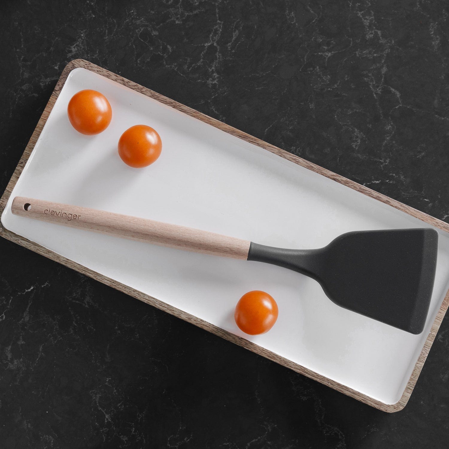 Clevinger Kitchen Beechwood & Silicone Kitchen Cooking Utensils Set - Turner/Spoon/Slotted Turner  - Charcoal