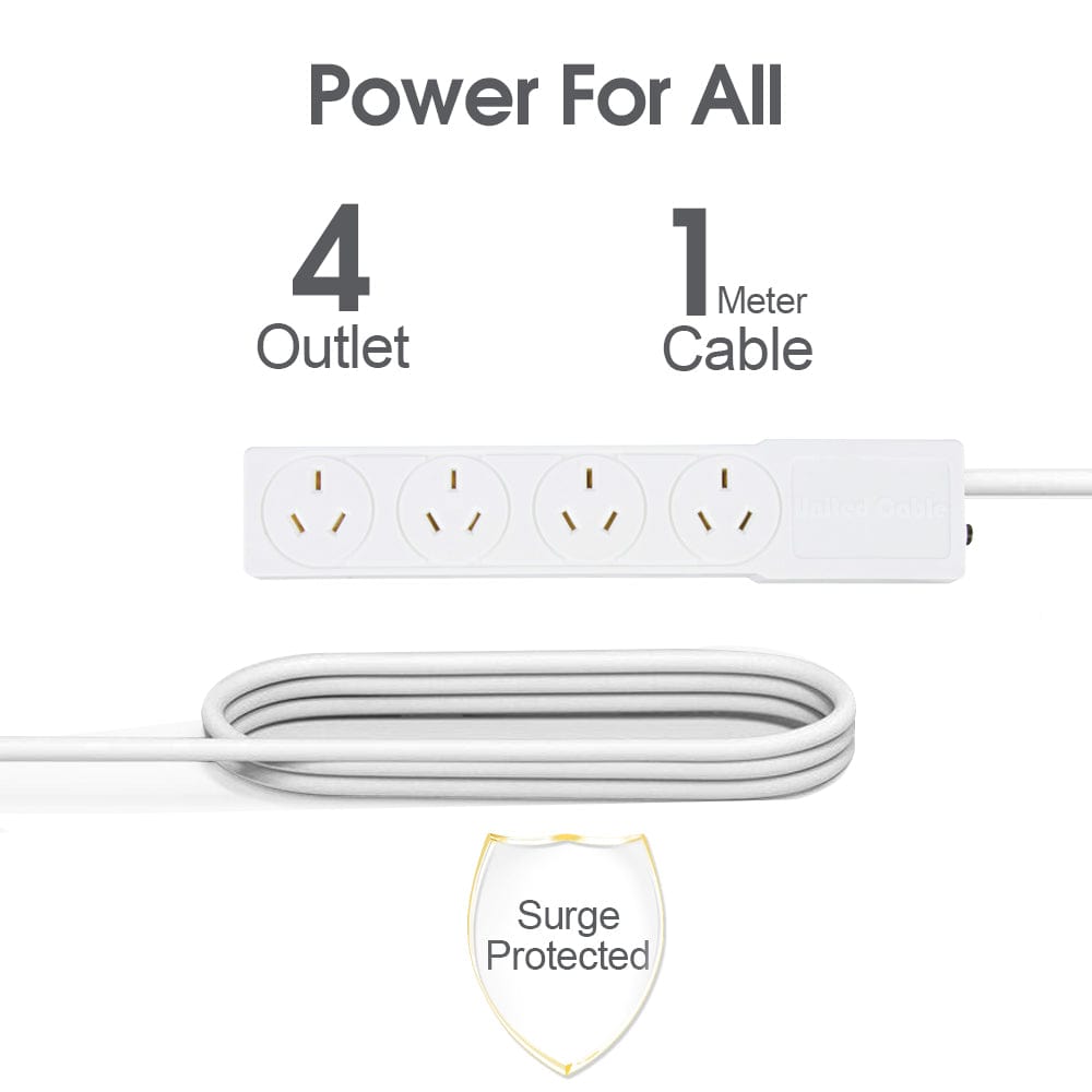 plugd Extension Cords 4 Outlet Powerboard with 1 Meter Lead