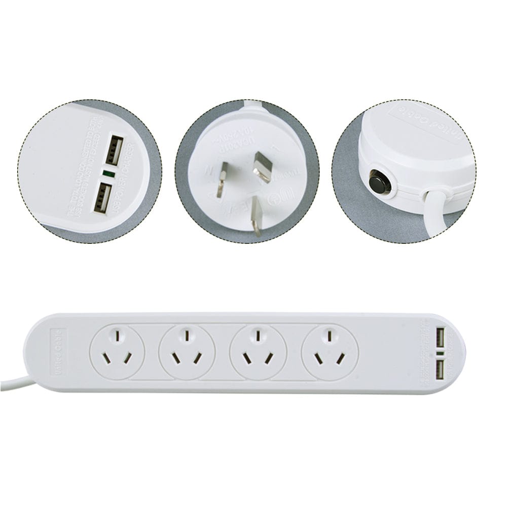 plugd Extension Cords 4 Outlet Powerboard With Surge Protection and Dual USB Charger