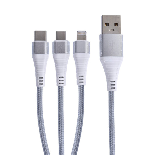 plugd charging cable lightning 1.2M Micro USB/Lightning/USB C to USB A 3 In 1 Braided Charge & Sync Cable