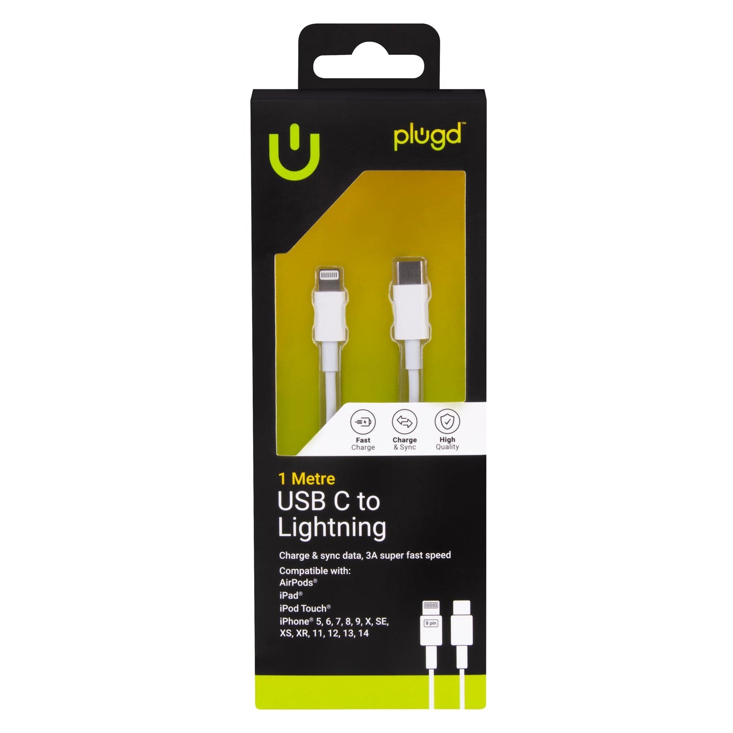 plugd charging cable lightning 1M USB C to Lightning Charge & Sync Cable