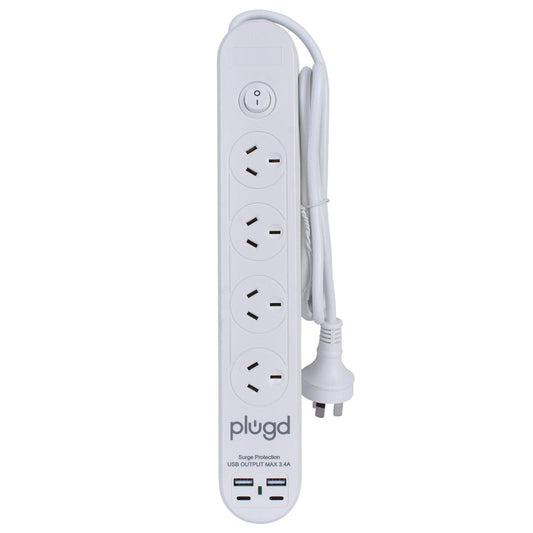 plugd powerboard Plugd 2 USB A + 2 USB C 240V 10A Powerboard with Surge Protection