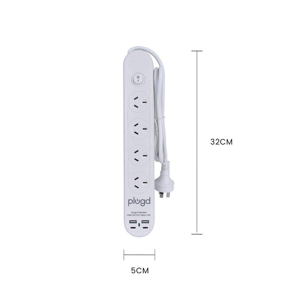 Plugd 2 USB A + 2 USB C 240V 10A Powerboard with 【Surge Protection ...