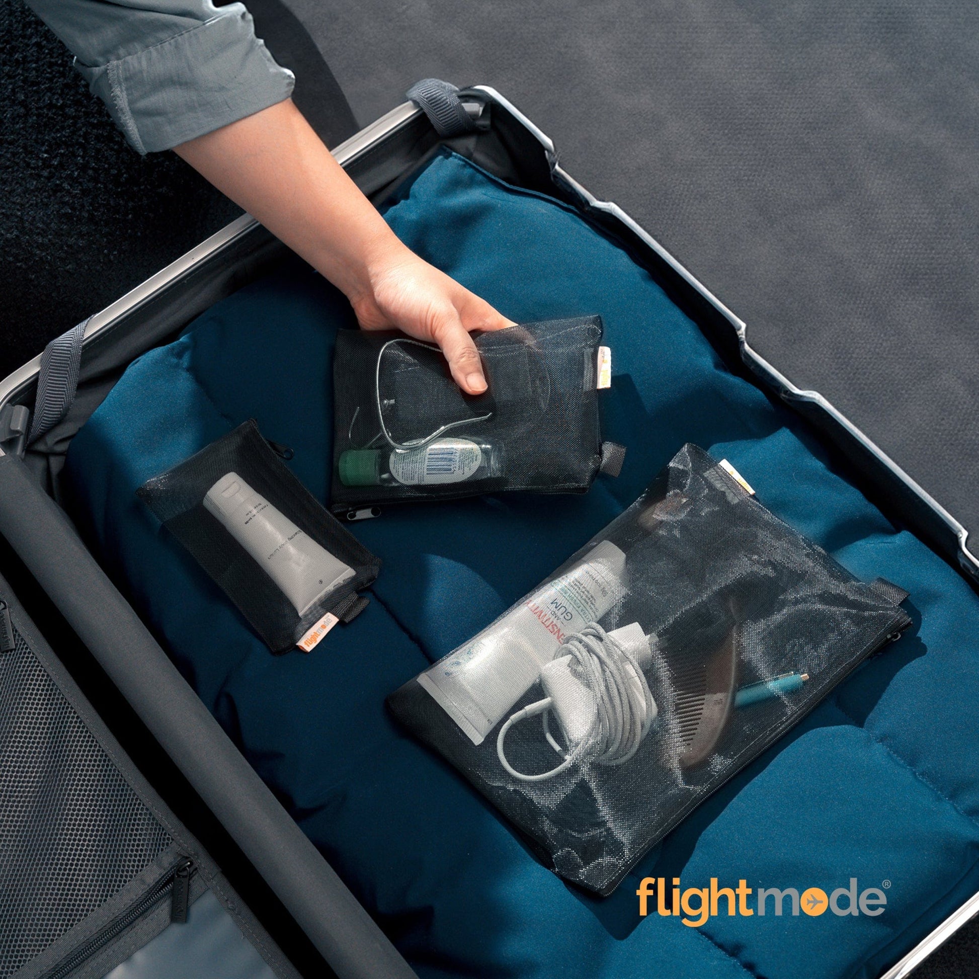 Flightmode 3 Pack Zipper Travel Cosmetic Mesh Bag Set
