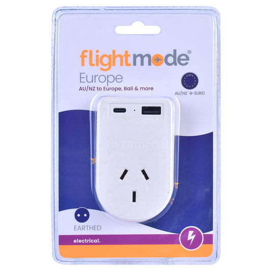 Flightmode travel adptor Flightmode Outbound AU/NZ to EUROPE/BALI Travel Adaptor with USB Type C & A