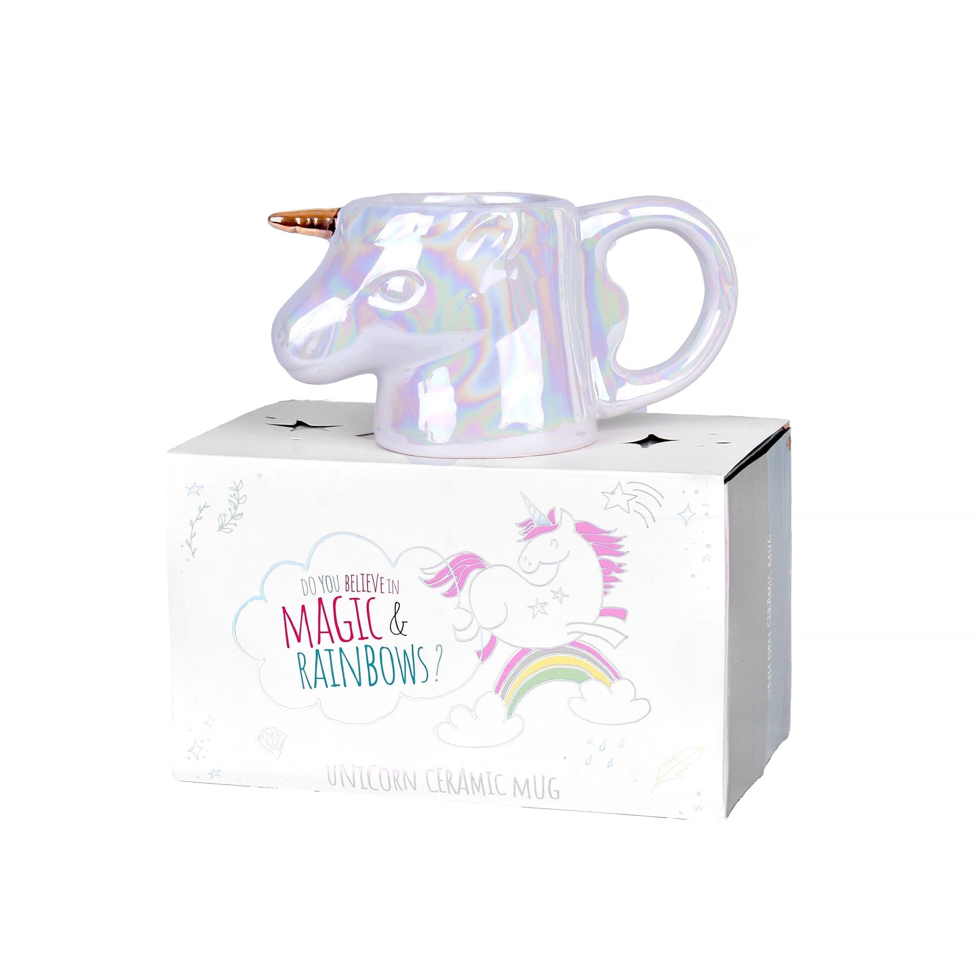 Clevinger Homewares Iridescent Opalescent Rainbow Color Unicorn Ceramic Mug with Gift Box