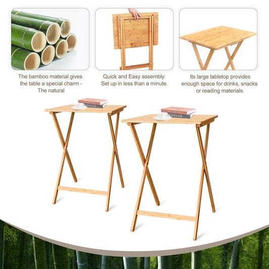 Living Today Furniture 2 Pcs Laptop Dinner Tables - Bamboo Folding Tray & Snack Table
