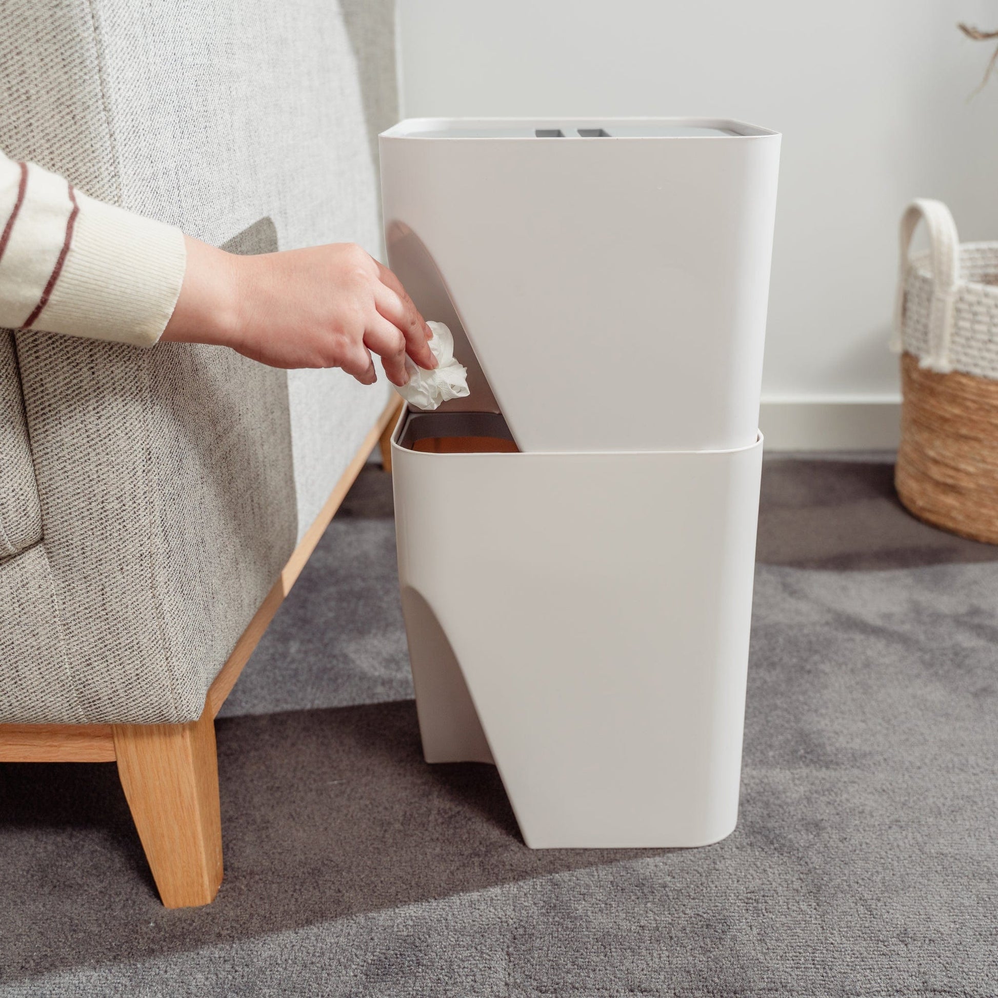 Living Today kitchenware 2 Pcs 12L+18L Stackable Plastic Kitchen Trash Bin Household Classification Storage Box