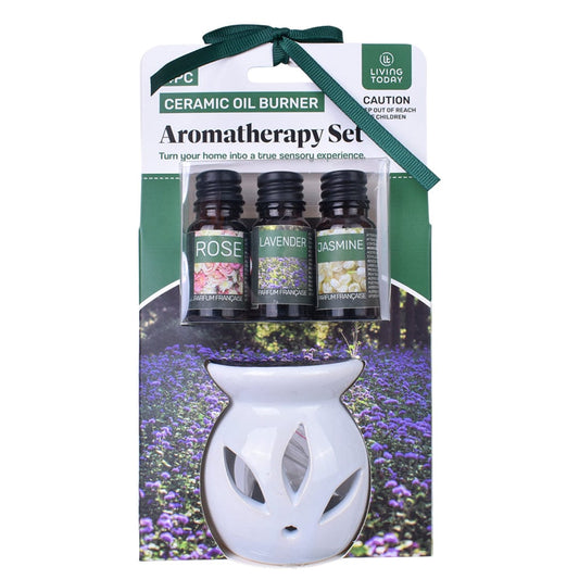 Living Today essential oil set 3 Essential Oils and Ceramic Oil Burner Aromatherapy Set Rose Lavender Jasmine