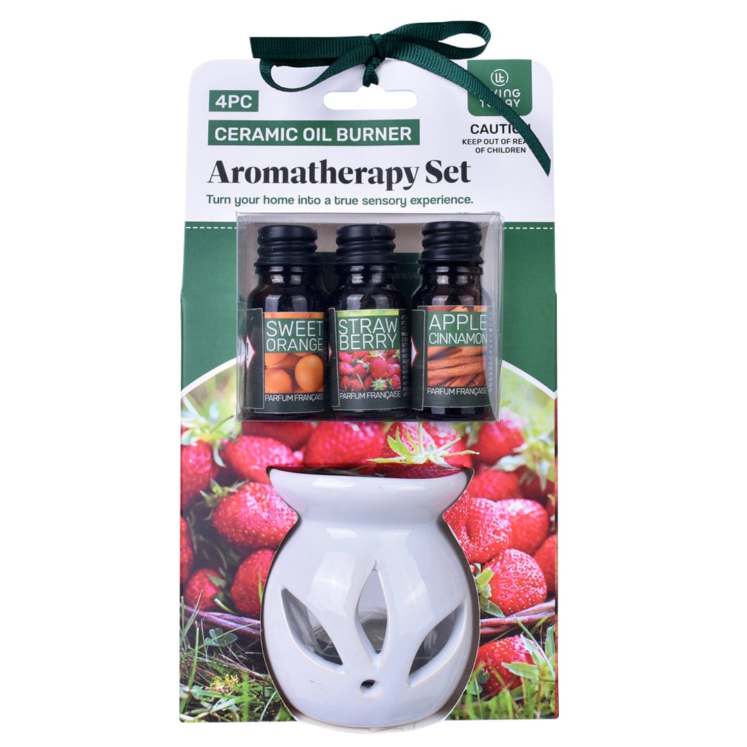 Living Today essential oil set 3 Essential Oils and Ceramic Oil Burner Aromatherapy Set Sweet Orange Strawberry Apple Cinnamon