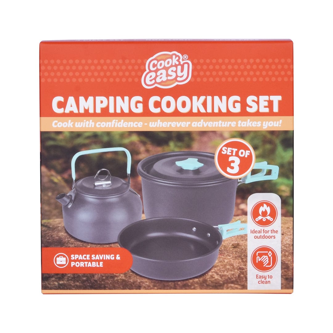 Cookeasy 3Pcs Camping Cooking Set – Lightweight Anodised Aluminium Outdoor Cookware Kit with Heat-Resistant Handles