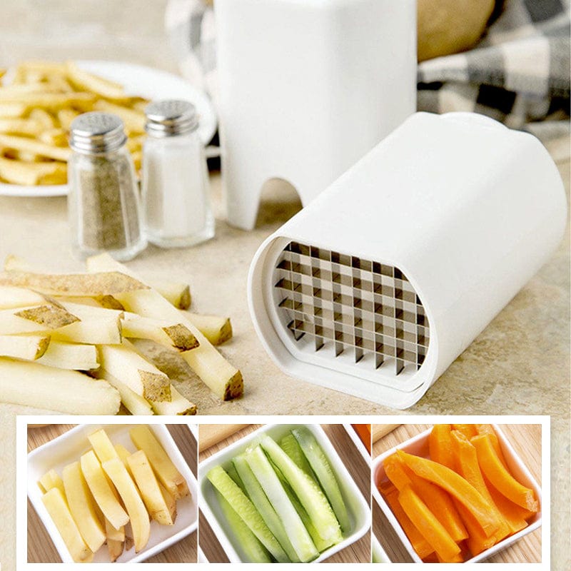 French Fry Potato Cutter-Cutter Potato Chipper Vegetable Slicer with 2  Interchangeable Stainless Steel Grid Blades for Homemade Chips Fries  Potatoes Carrots Cucumbers Veggie Sticks, Red 