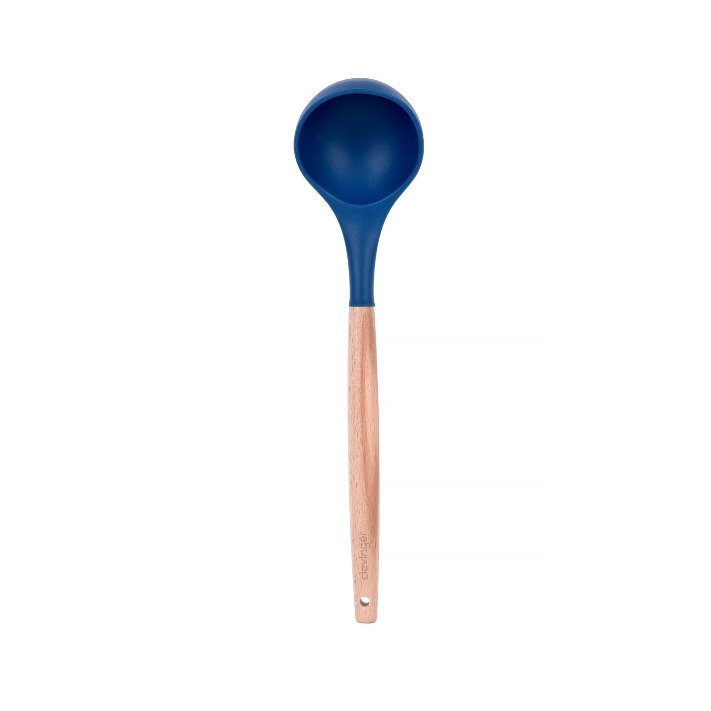 Clevinger Kitchen Beechwood & Silicone Kitchen Serving Utensils Set - Ladle/Pasta Server/Tongs/Slotted Spoon - Navy