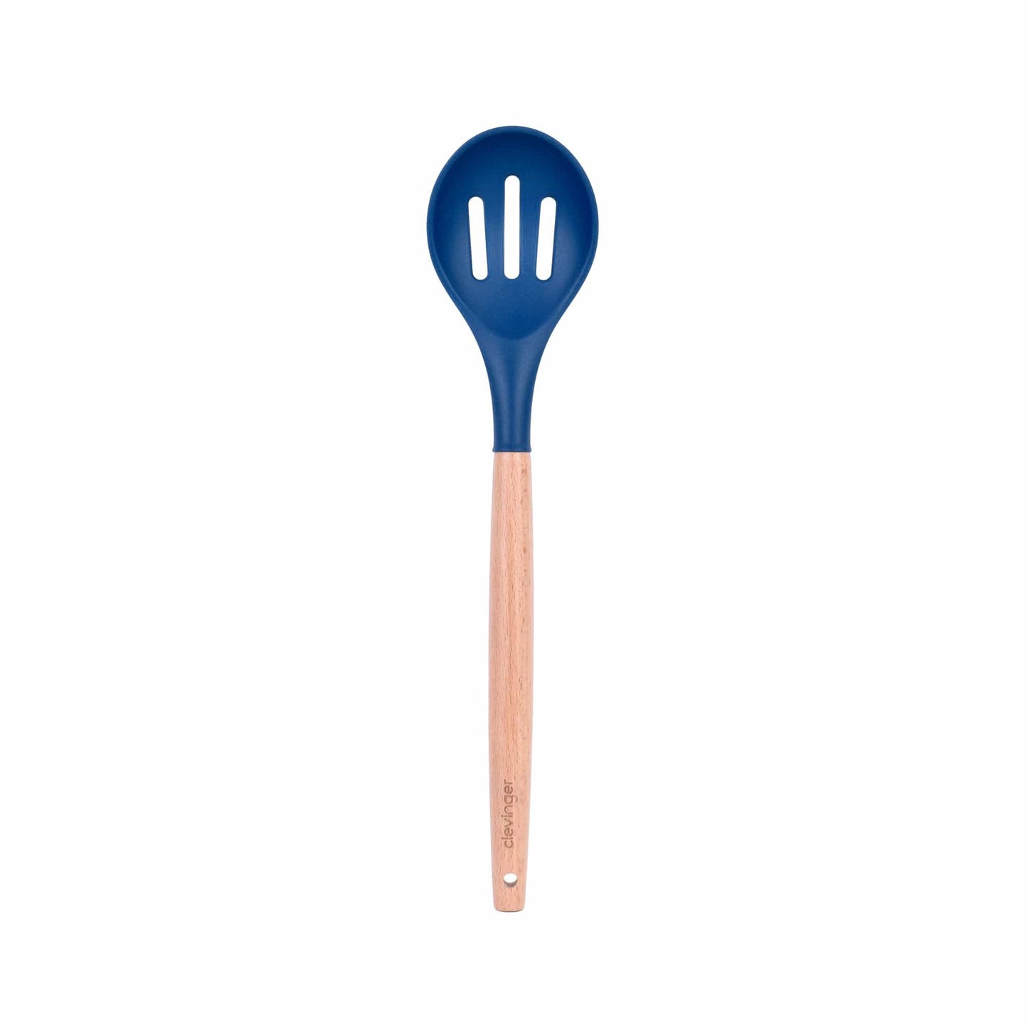 Clevinger Kitchen Beechwood & Silicone Kitchen Serving Utensils Set - Ladle/Pasta Server/Tongs/Slotted Spoon - Navy