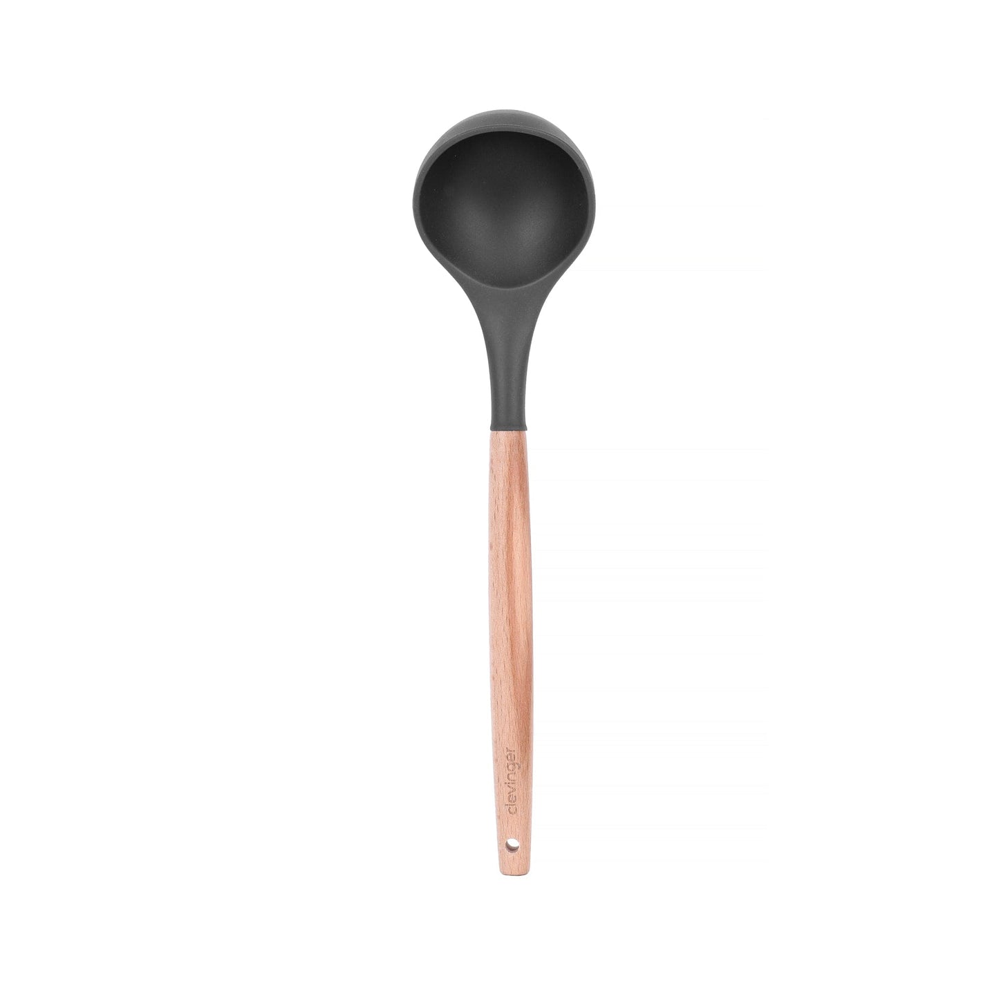 Clevinger Kitchen Beechwood & Silicone Kitchen Serving Utensils Set - Ladle/Pasta Server/Tongs/Slotted Spoon - Charcoal