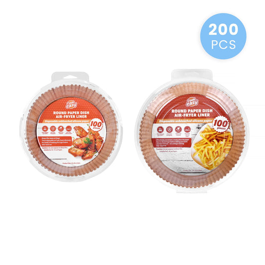 COOK EASY Air Fryer Liner 200 Pcs Disposable Unbleached Silicone Paper Dish Air-fryer Liner (100 small round + 100 large round)