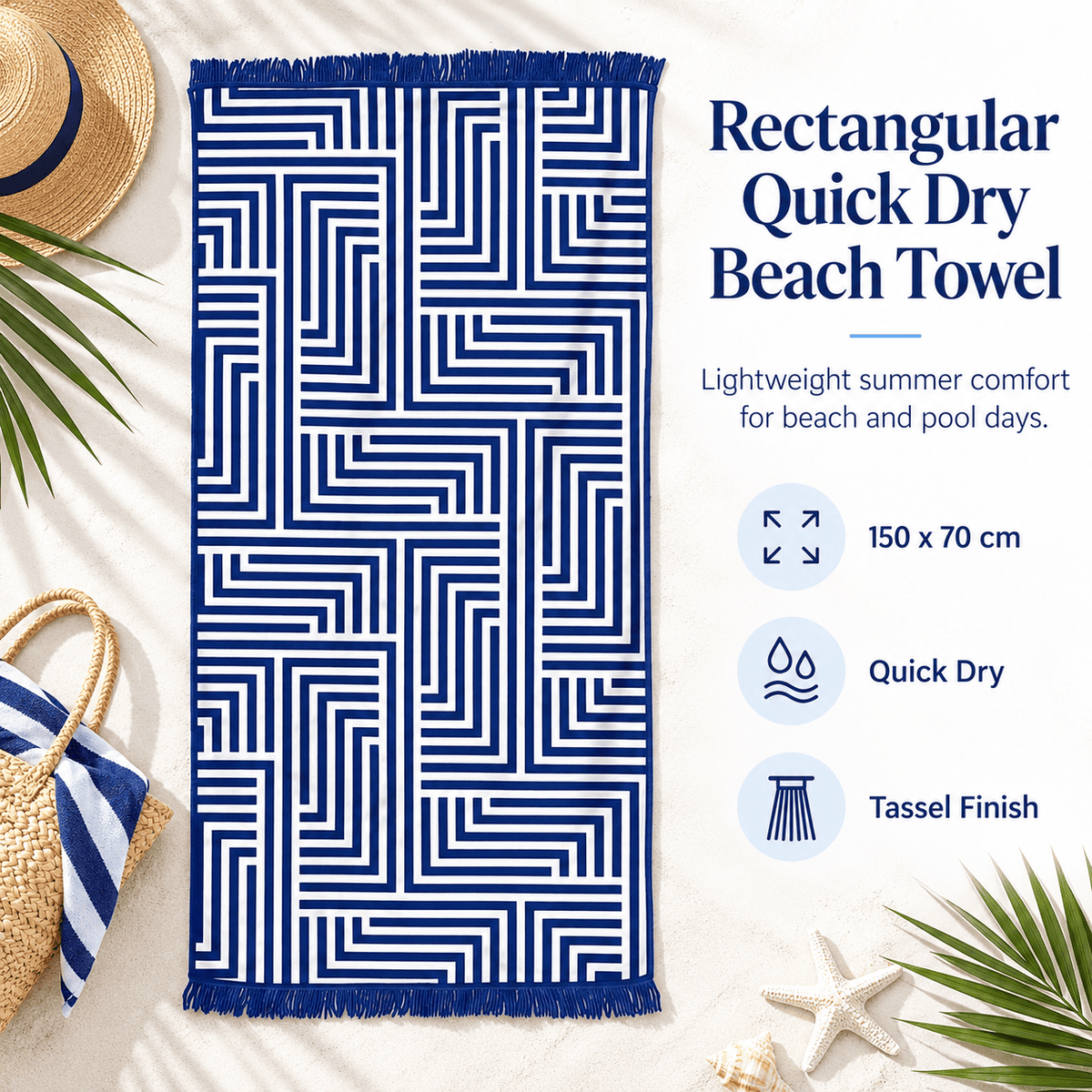 Lazy Dayz towel Rectangular Beach Towel with Tassel - Blue