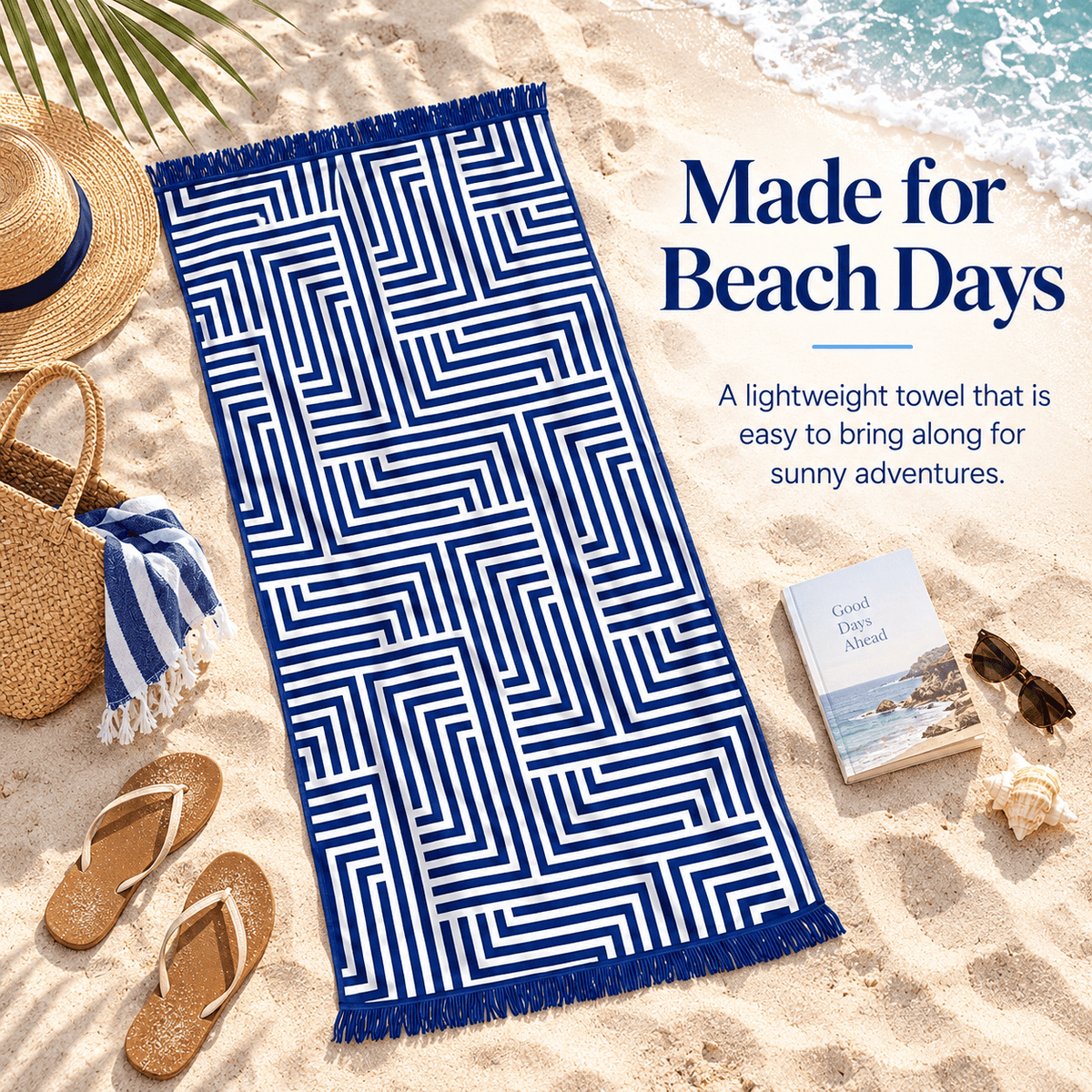 Lazy Dayz towel Rectangular Beach Towel with Tassel - Blue