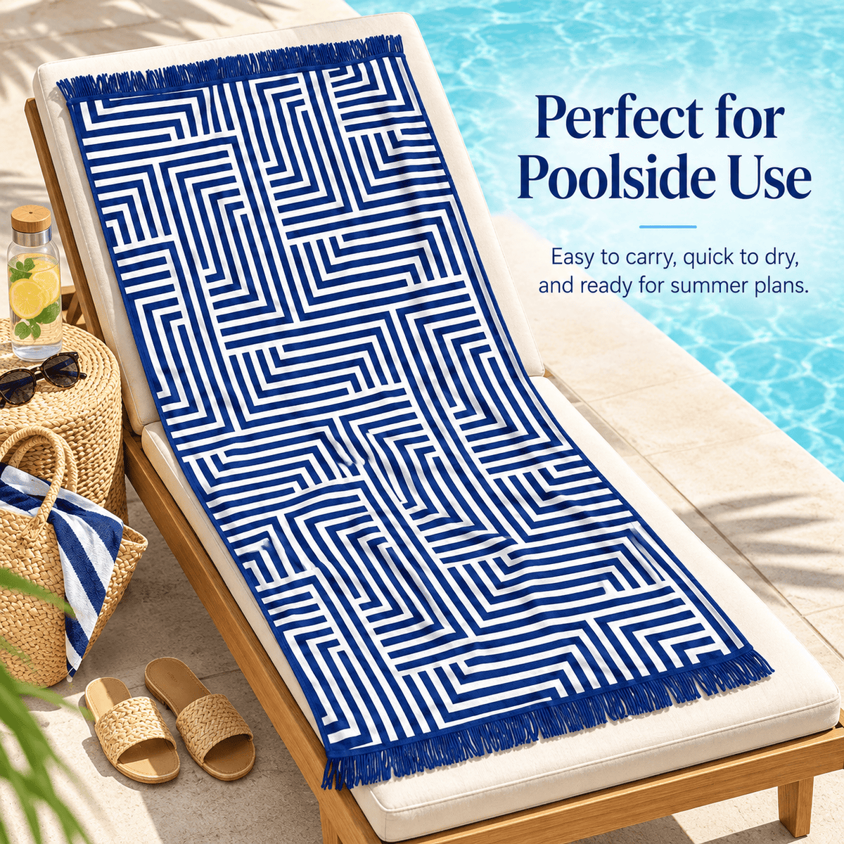Lazy Dayz towel Rectangular Beach Towel with Tassel - Blue