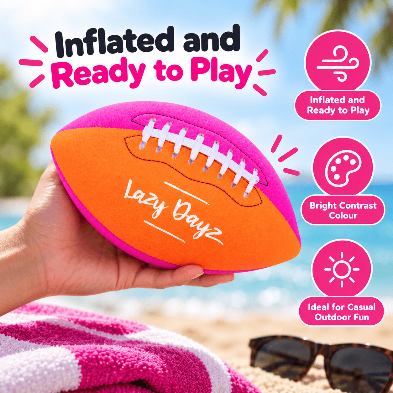 Lazy Dayz Inflatable Inflated Contrast Color Neoprene American Football-Pink