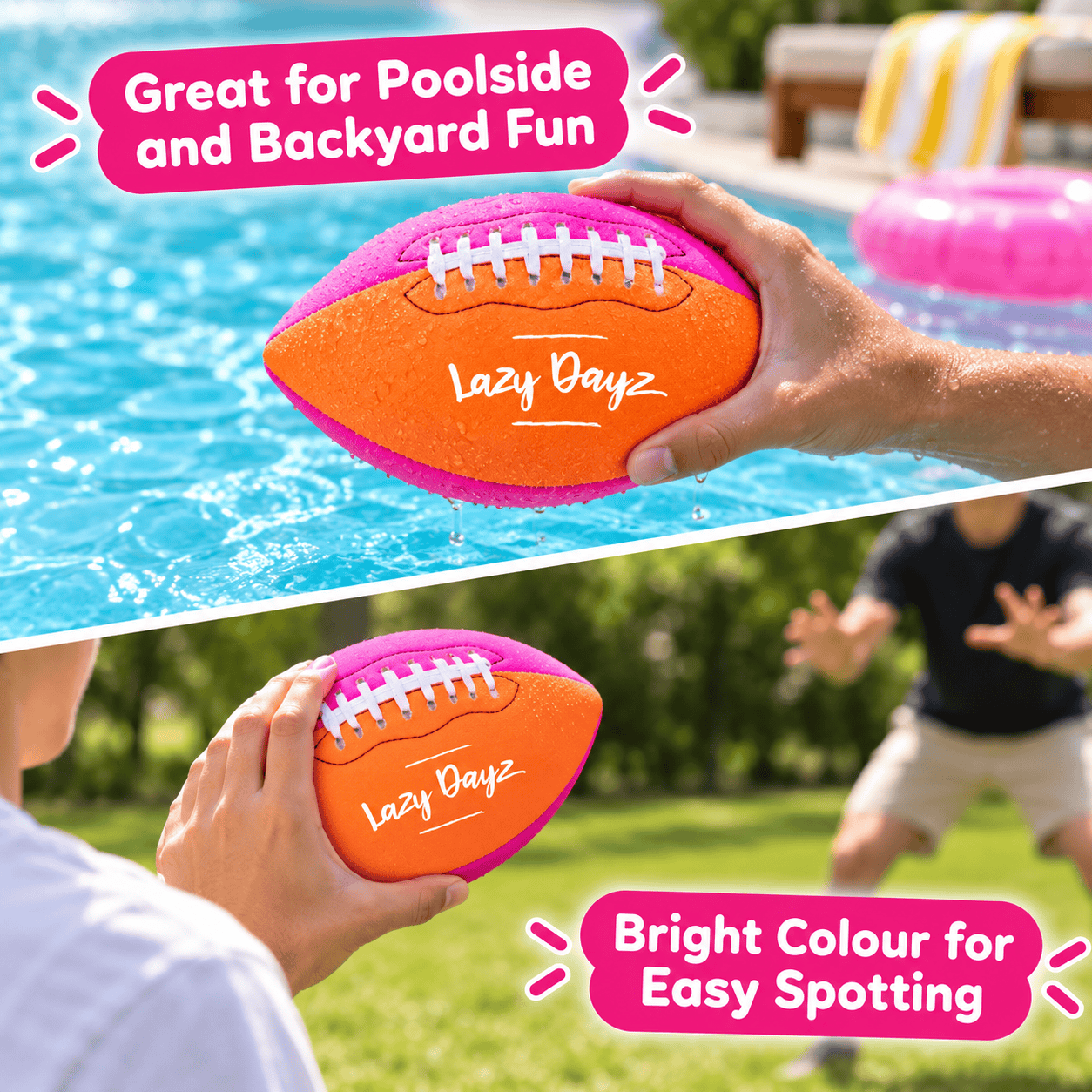 Lazy Dayz Inflatable Inflated Contrast Color Neoprene American Football-Pink