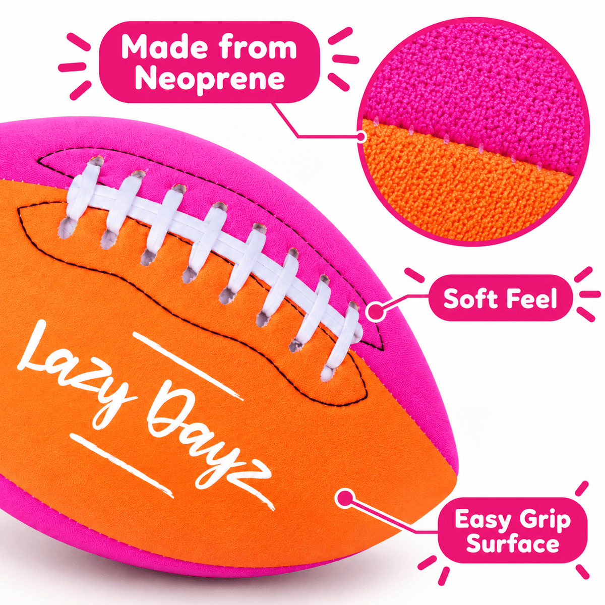 Lazy Dayz Inflatable Inflated Contrast Color Neoprene American Football-Pink