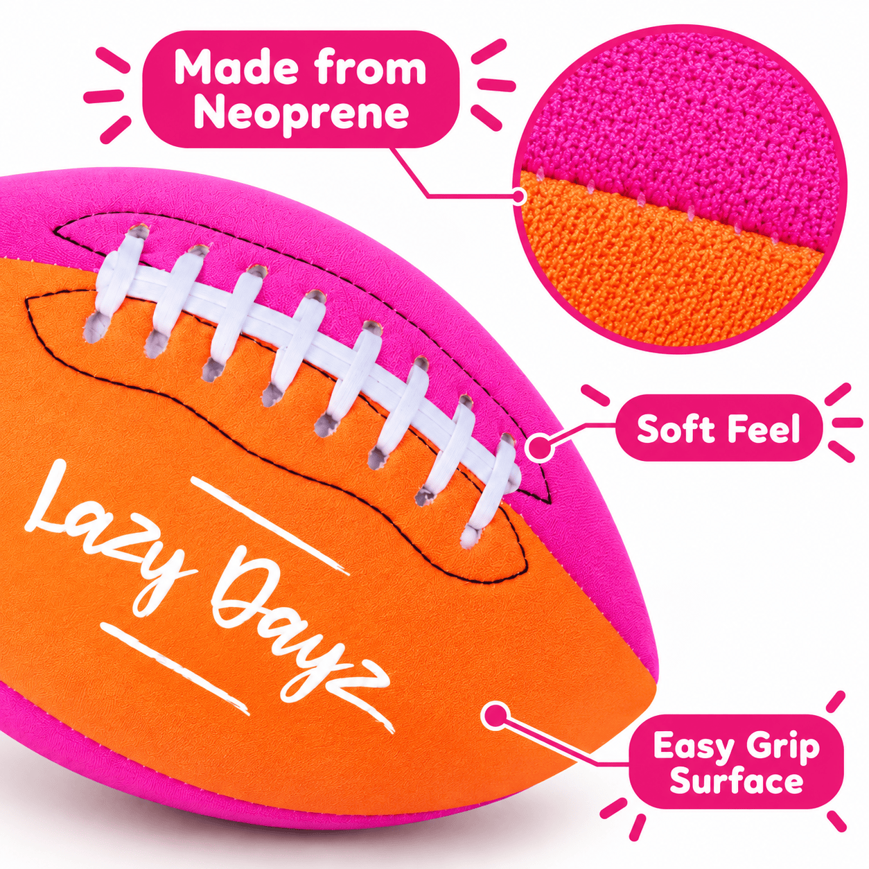 Lazy Dayz Inflatable Inflated Contrast Color Neoprene American Football-Pink