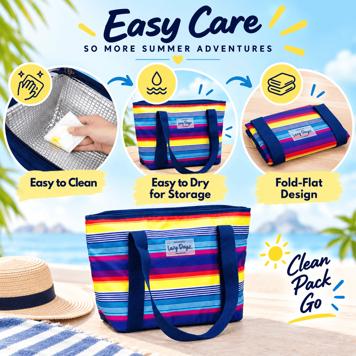 Lazy Dayz Lunch Box 6L Food Safe Insulated Jumbo Cooler Tote - Rainbow