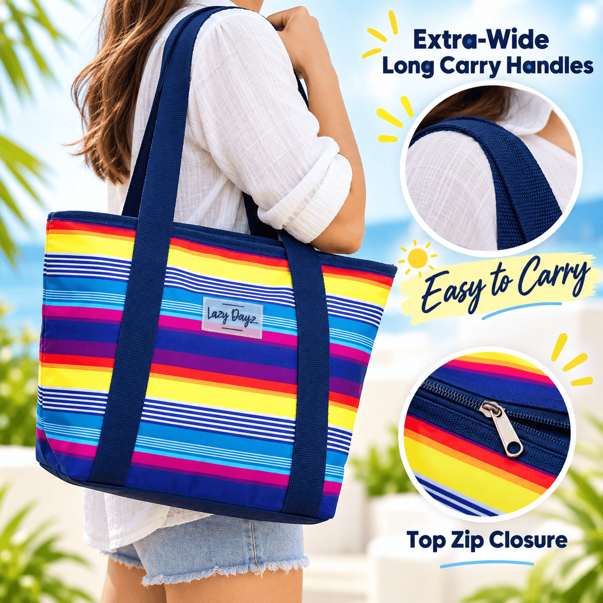 Lazy Dayz Lunch Box 6L Food Safe Insulated Jumbo Cooler Tote - Rainbow