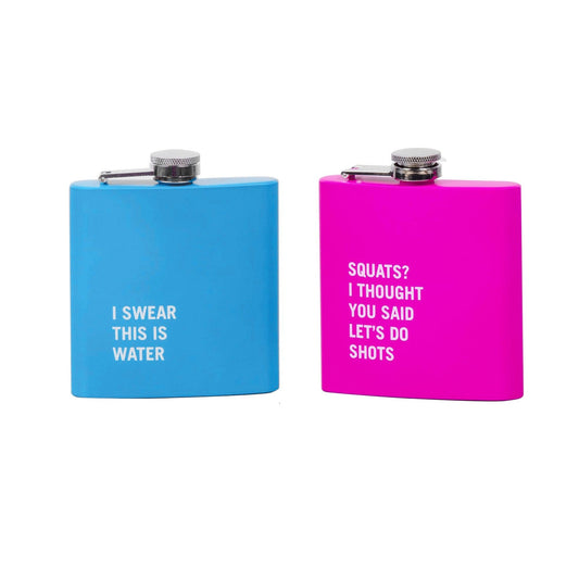 Lazy Dayz Drinkware 2 Pcs 175ml Stainless Steel Hip Flask w Funny Quotes
