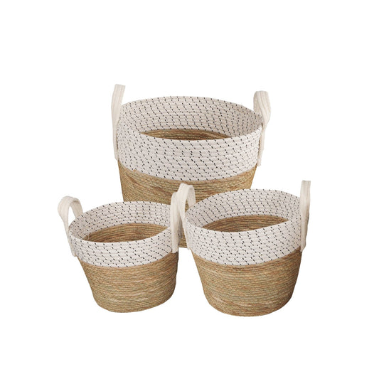 LIVINGTODAY 3 Piece Cotton Rope Stripe Carry Handles Storage Baskets Set