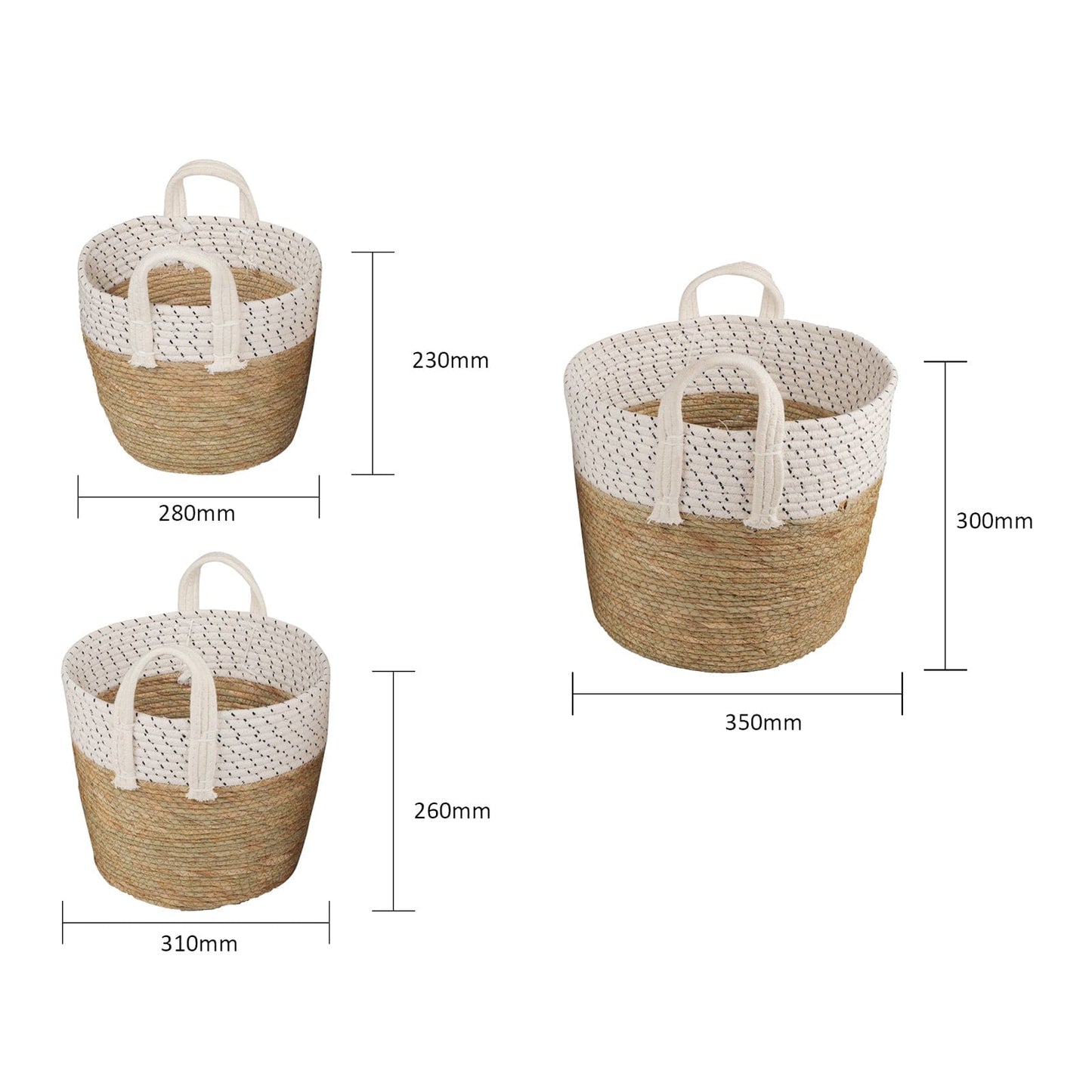 LIVINGTODAY 3 Piece Cotton Rope Stripe Carry Handles Storage Baskets Set