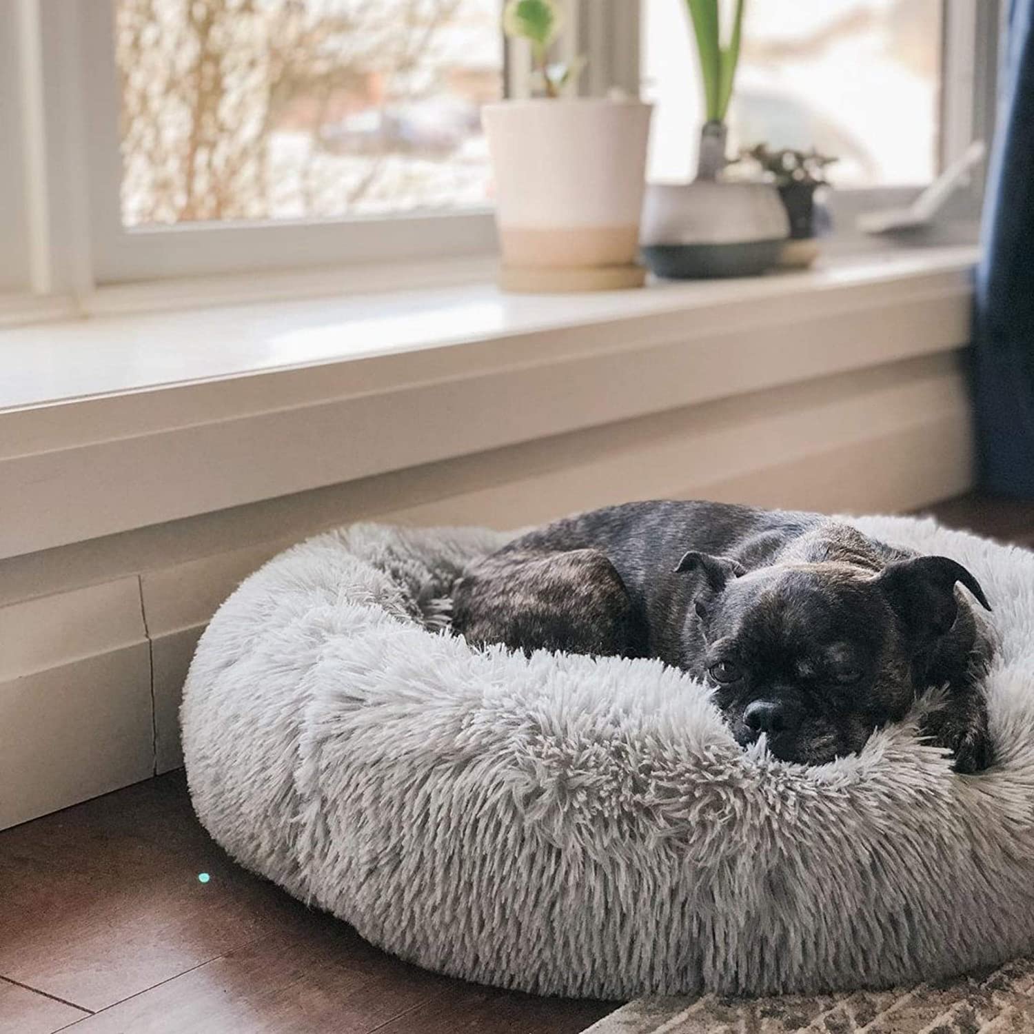 Living Today Plush Donut Faux Fur Calming Pet Nest - Grey - L