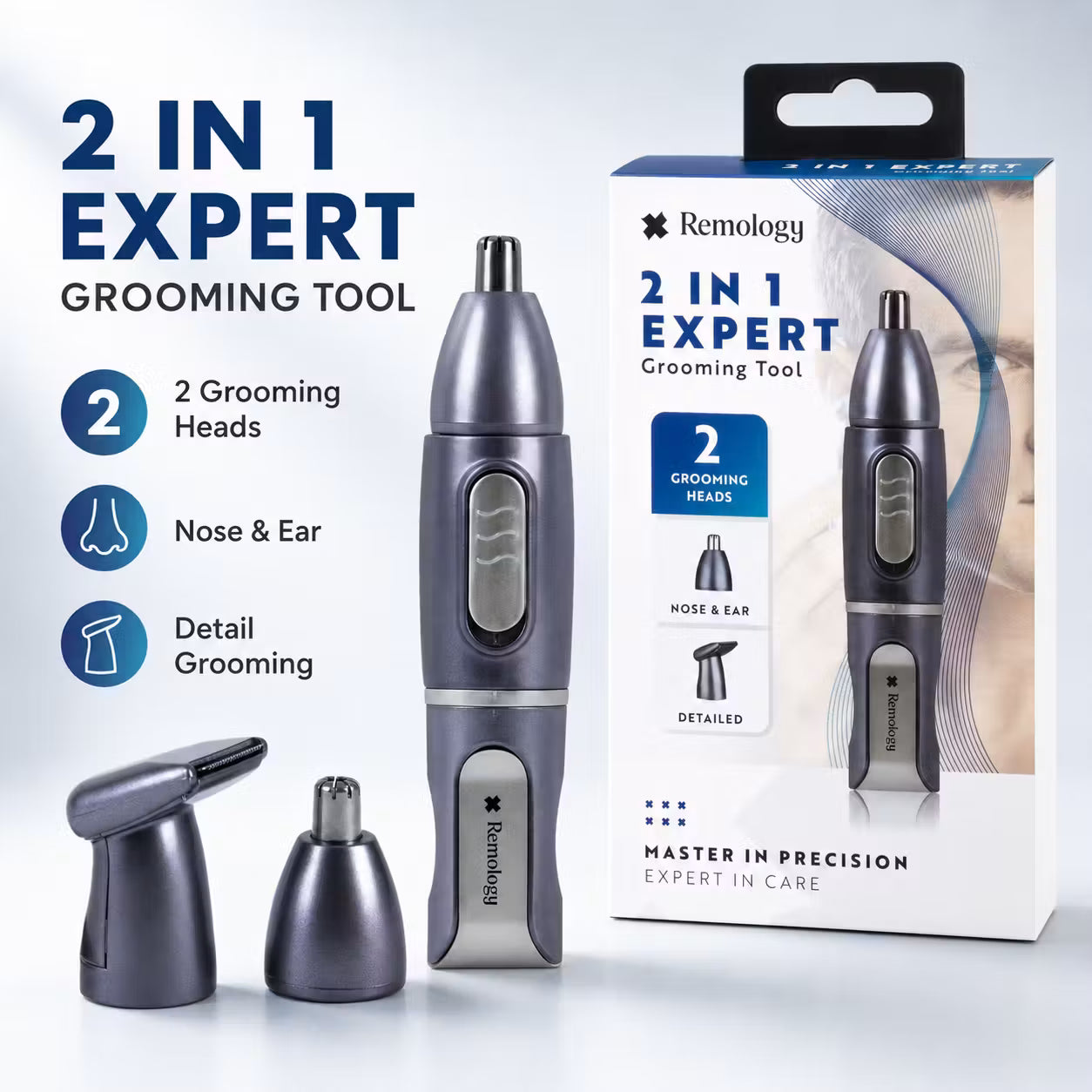 Remology 2-in-1 Men's Nose, Ear & Beard Detail Trimmer Grooming Kit