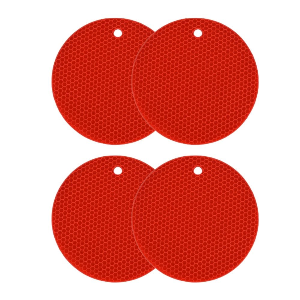 COOK EASY Insulation Mat 4Pcs Round Silicone Pot Holder Insulation Mat Red